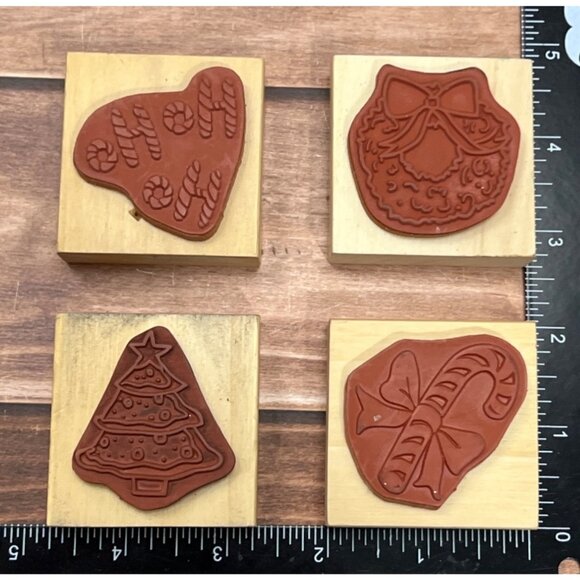LOT OF 4 SUGARLOAF WOOD RUBBER STAMPS HOLIDAY THEMED CANDY CANE HO HO HO - Picture 2 of 6